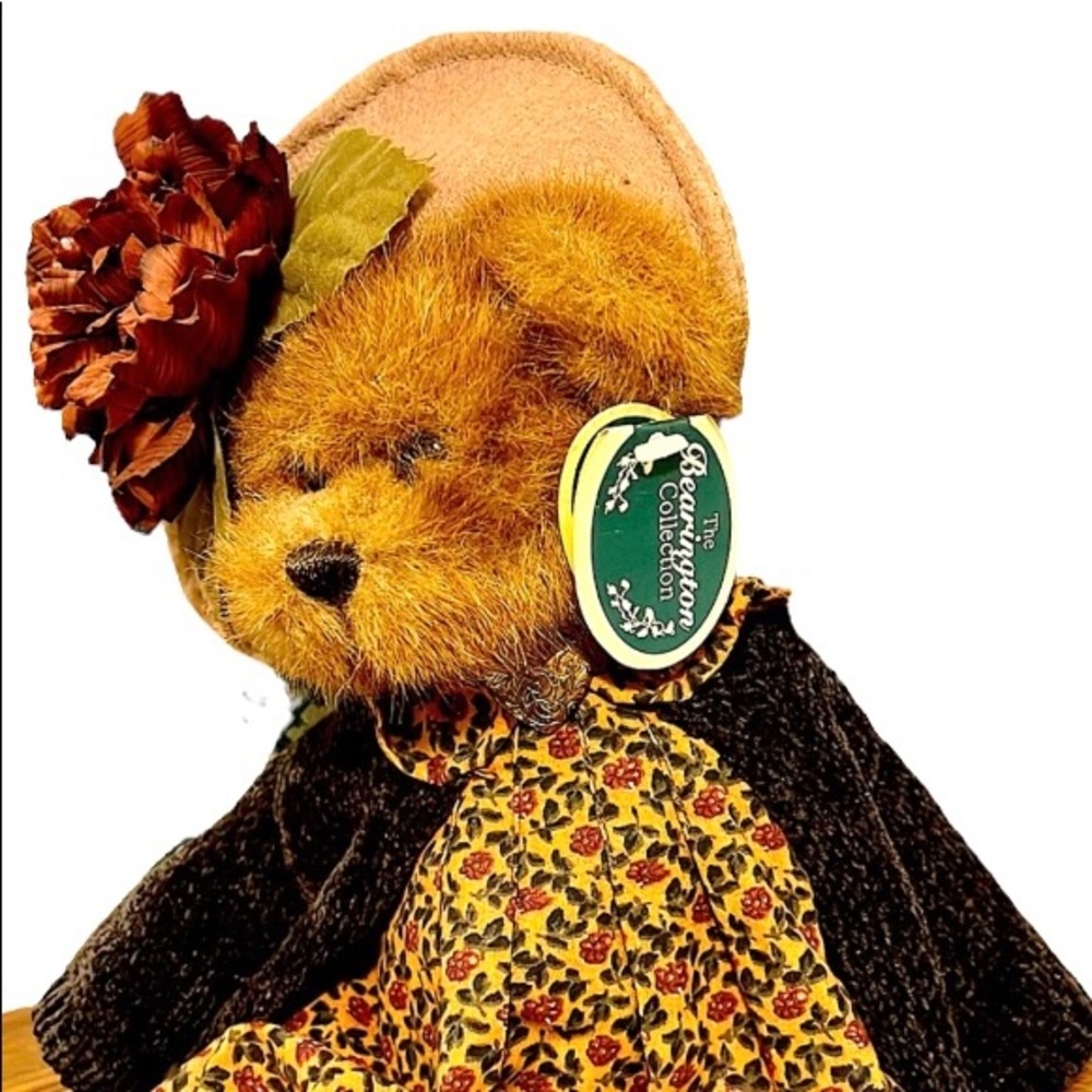 Vintage Teddy Bear – Fall Floral Dress & Hat – Cottagecore Plush Décor